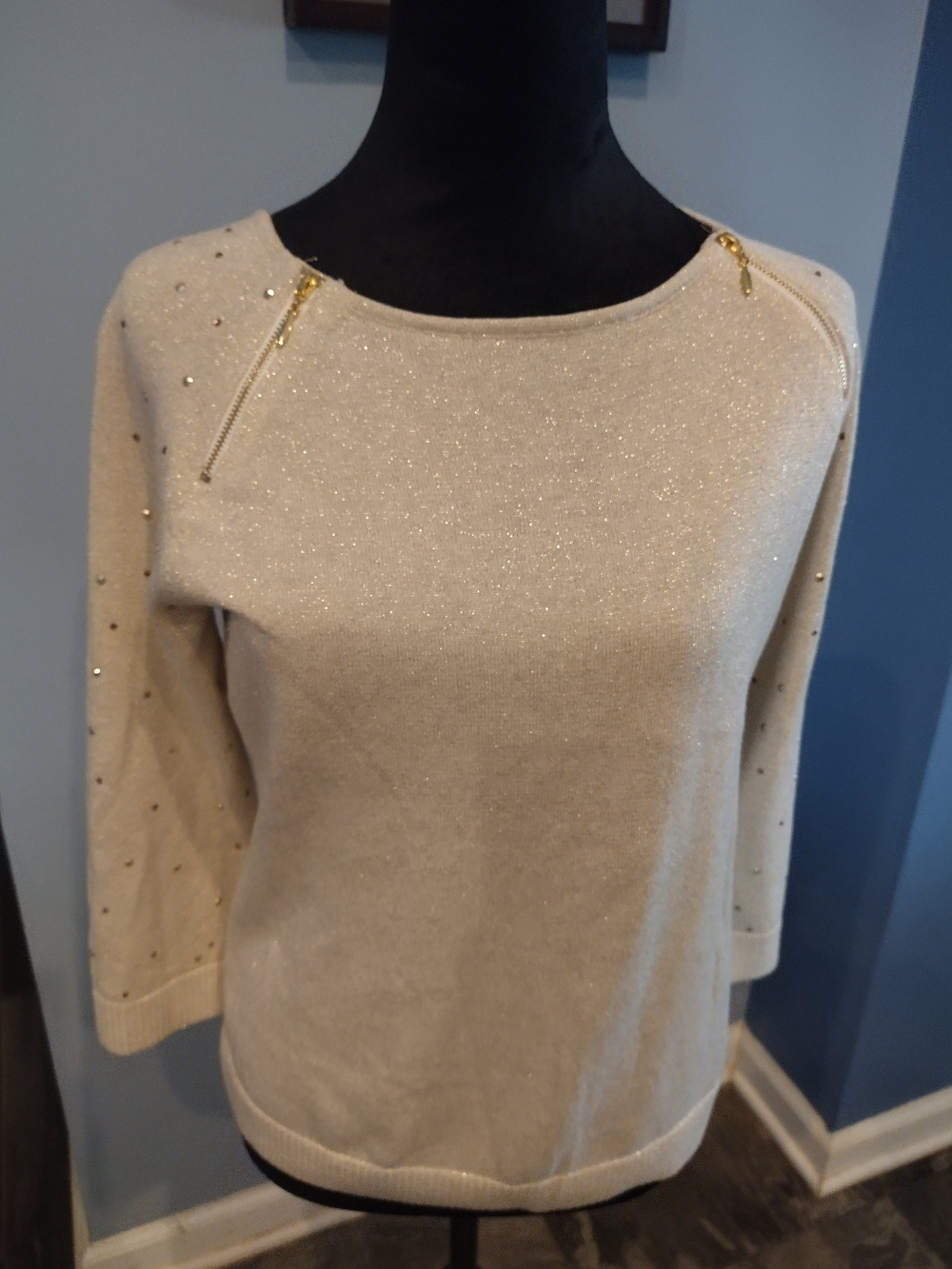 Women's Emaline Cream Sparkle Zip-Shoulder Sweater